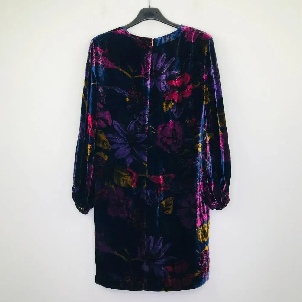 Trina Turk Women's XS Dress Blue Purple Eclaire Velvet Floral Long Sleeve CG24